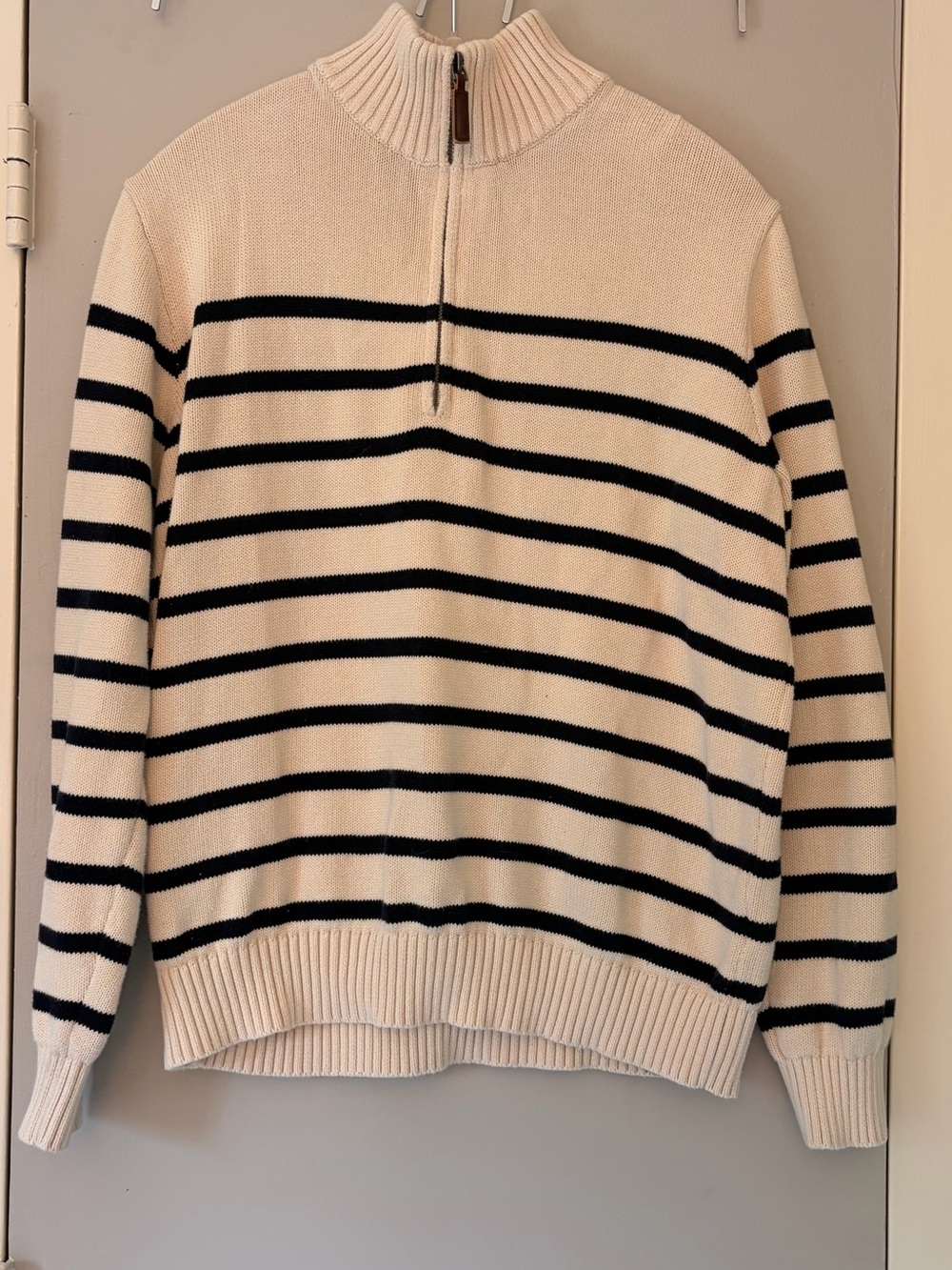 Women’s Cream & Black Striped Half-Zip Sweater